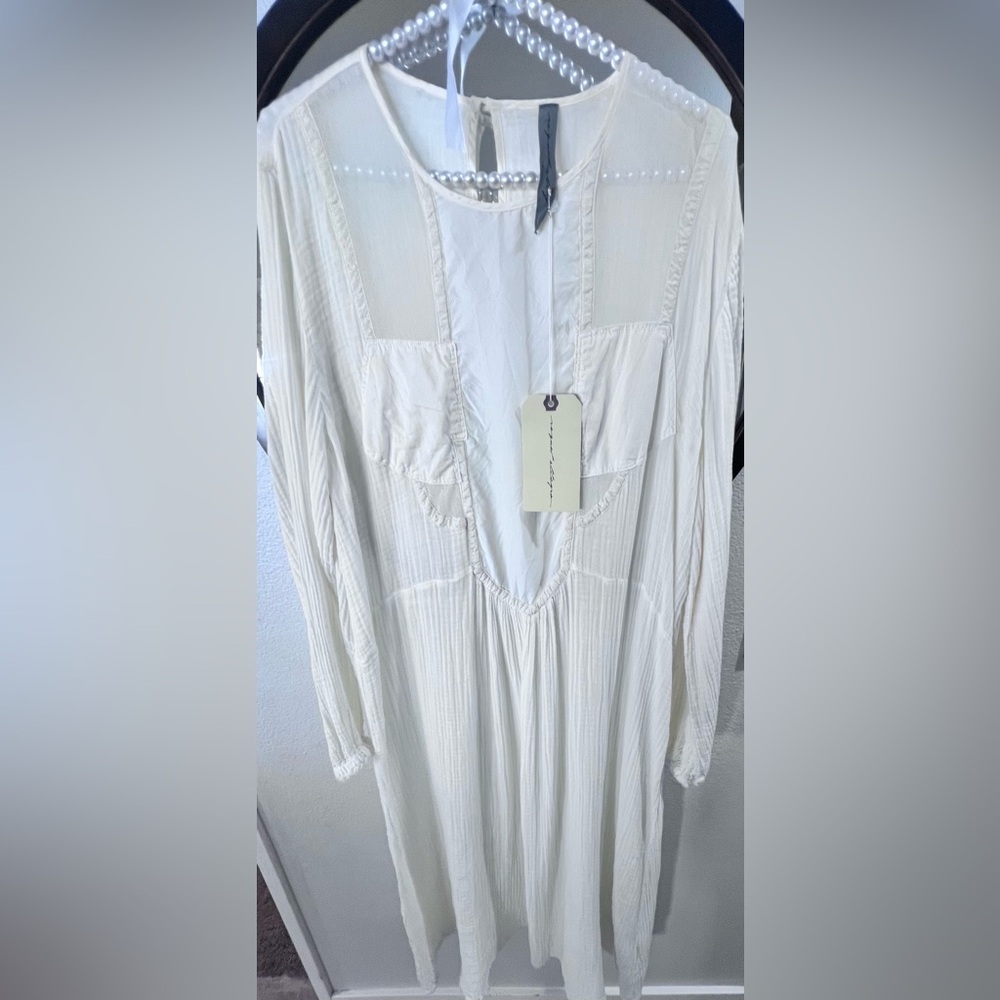 Raquel Allegra Malia Midi Cream/White Long Sleeve Dress NWT Sz Womens Large - Picture 9 of 13